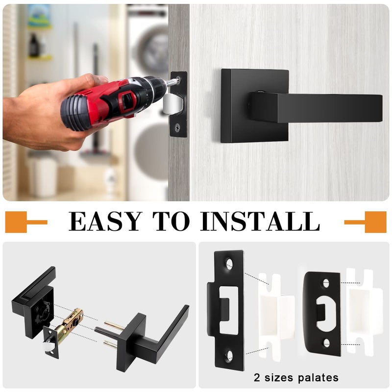 Probrico Matte Black Passage Door Levers Square Hall Closet Handles  Heavy Duty Interior Non-Locking Lever Sets  Reversible for Right & Left Side  4 Pack - Image 5